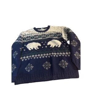 Vintage LL Bean Men's Polar Bear Wool Sweater Nordic Holiday Christmas Sz L 90s